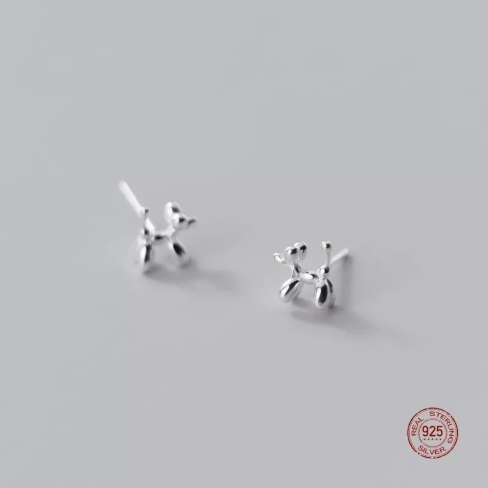 NEW White Gold Plated Balloon Dog Stud Earrings - Picture 7 of 15